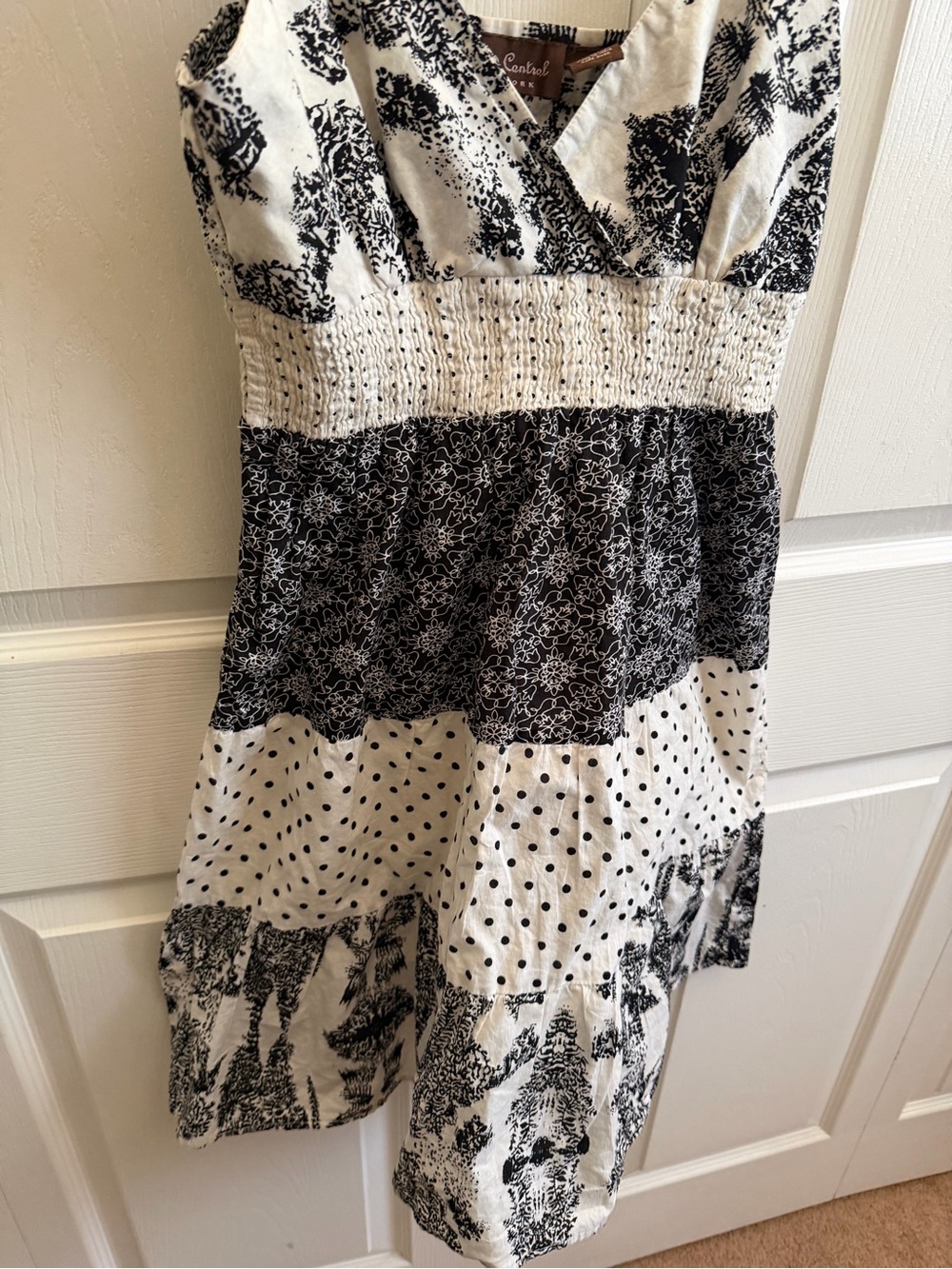 5 for $25! Speed Control Black & White Mixed-Print Spaghetti Strap Mini Dress - Picture 2 of 4
